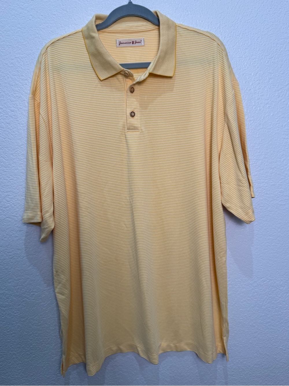 Jamaica Jaxx Men XXL Yellow White Striped Polo Shirt Silk Modal Blend NWOT